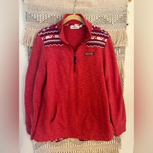 Vineyard Vines Pullover Shep Shirt 1/4 Zip Whale Isle Shoulder Red Women's